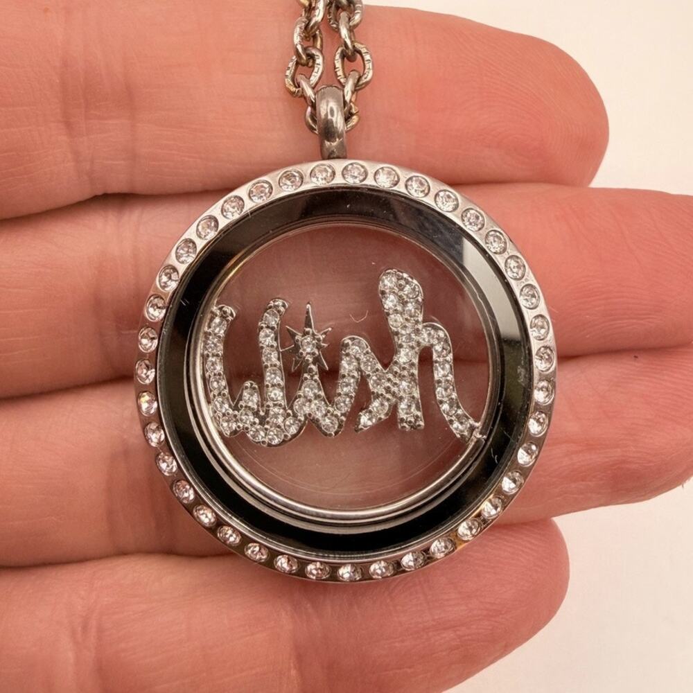 Origami Owl Living Locket Rhinestone Wish Word Floating Charm Necklace 24"